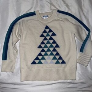 Kids' JACADI Green Navy Geometric Christmas Wool Cashmere Knit Blend Sweater 6A